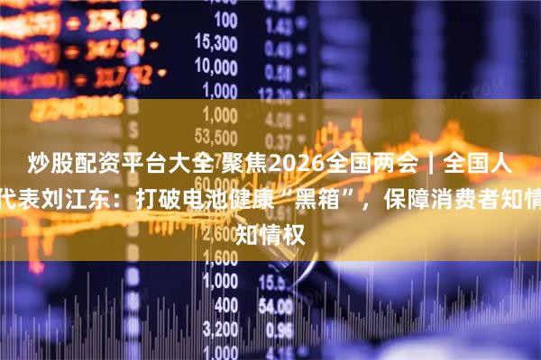 炒股配资平台大全 聚焦2026全国两会｜全国人大代表刘江东：打破电池健康“黑箱”，保障消费者知情权